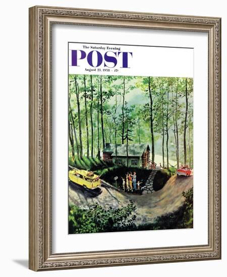 "Visitors to Cabin in the Woods" Saturday Evening Post Cover, August 23, 1958-Thornton Utz-Framed Giclee Print