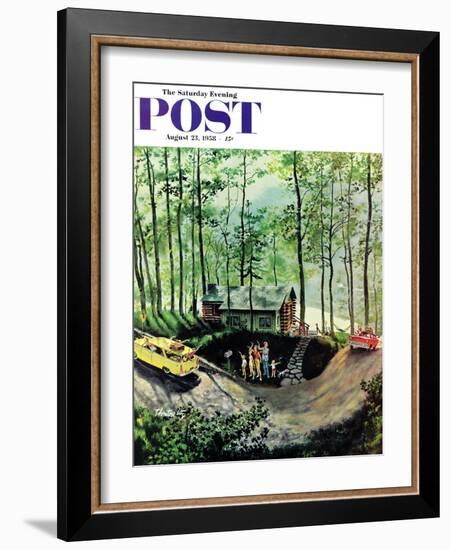 "Visitors to Cabin in the Woods" Saturday Evening Post Cover, August 23, 1958-Thornton Utz-Framed Giclee Print