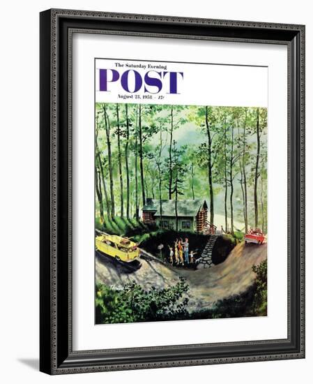 "Visitors to Cabin in the Woods" Saturday Evening Post Cover, August 23, 1958-Thornton Utz-Framed Giclee Print