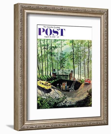 "Visitors to Cabin in the Woods" Saturday Evening Post Cover, August 23, 1958-Thornton Utz-Framed Giclee Print