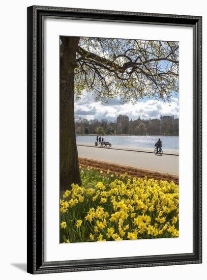 Visitors Walking Along the Serpentine with Daffodils in the Foreground, Hyde Park, London, England-Charlie Harding-Framed Photographic Print