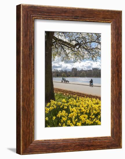 Visitors Walking Along the Serpentine with Daffodils in the Foreground, Hyde Park, London, England-Charlie Harding-Framed Photographic Print