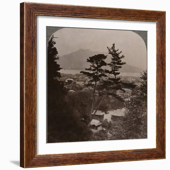 'Vista from hills above Kagoshima over Lake to distant Sakurajima volcano, Japan', 1904-Unknown-Framed Photographic Print