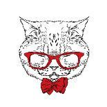 Funny Cat in a Tie and Glasses. Vector Illustration.-Vitaly Grin-Art Print