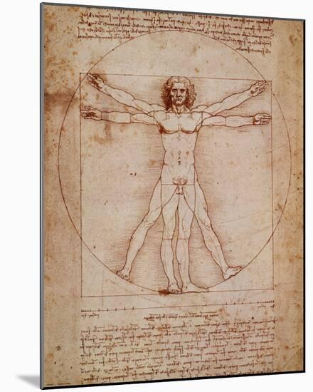 Vitruvian Man, c.1492-Leonardo da Vinci-Mounted Art Print