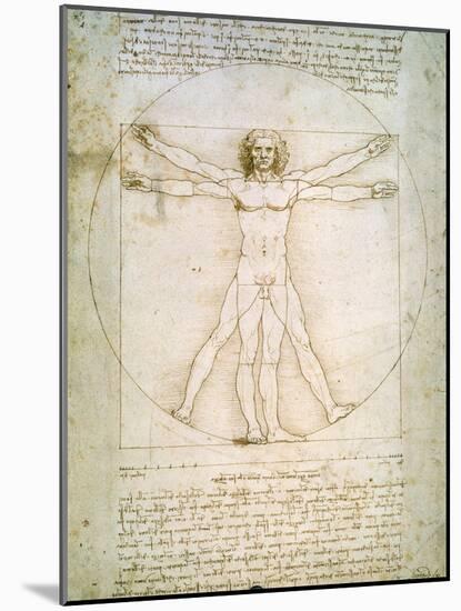 Vitruvian Man, c.1492-Leonardo da Vinci-Mounted Giclee Print