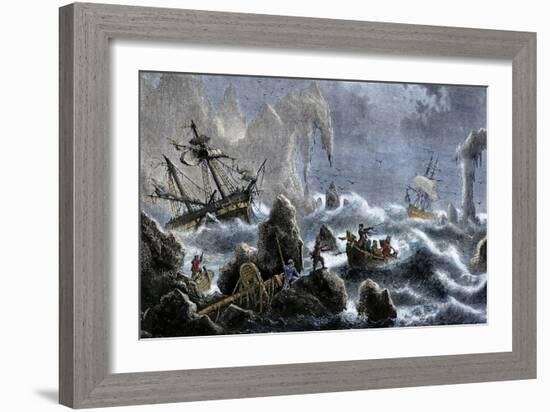 Vitus Bering's Russian Expedition Ships Wrecked Upon the Aleutian Isles, c.1741-null-Framed Giclee Print