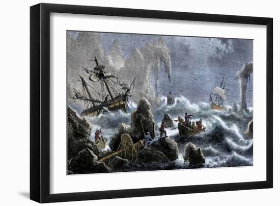 Vitus Bering's Russian Expedition Ships Wrecked Upon the Aleutian Isles, c.1741-null-Framed Giclee Print