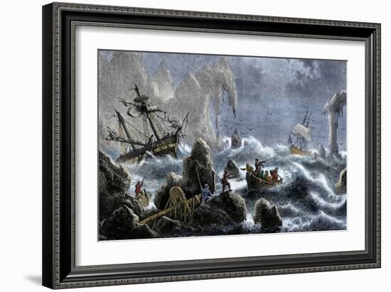 Vitus Bering's Russian Expedition Ships Wrecked Upon the Aleutian Isles, c.1741-null-Framed Giclee Print