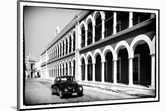 ¡Viva Mexico! B&W Collection - Black VW Beetle Car in Campeche-Philippe Hugonnard-Mounted Photographic Print