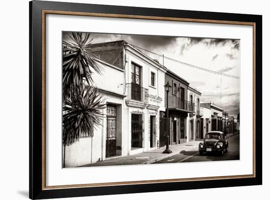 ¡Viva Mexico! B&W Collection - Black VW Beetle Car in Mexican Street-Philippe Hugonnard-Framed Photographic Print