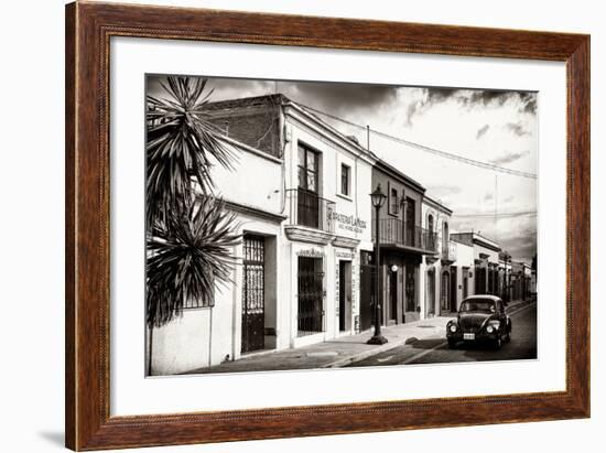 ¡Viva Mexico! B&W Collection - Black VW Beetle Car in Mexican Street-Philippe Hugonnard-Framed Photographic Print