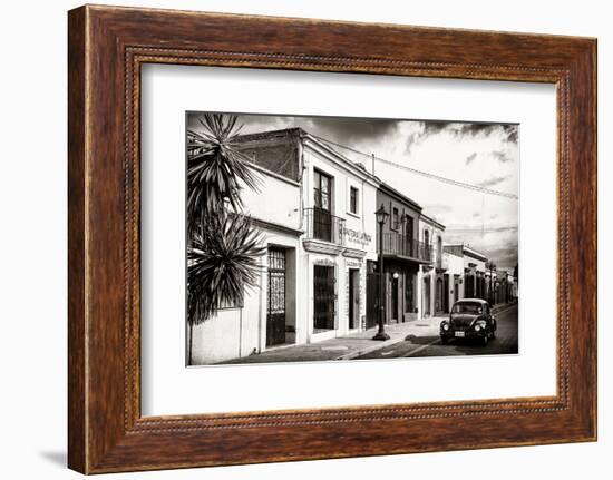 ¡Viva Mexico! B&W Collection - Black VW Beetle Car in Mexican Street-Philippe Hugonnard-Framed Photographic Print