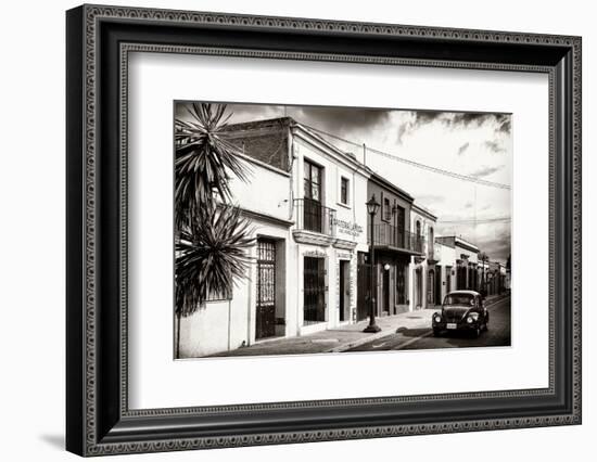 ¡Viva Mexico! B&W Collection - Black VW Beetle Car in Mexican Street-Philippe Hugonnard-Framed Photographic Print