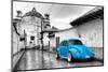 ¡Viva Mexico! B&W Collection - Blue VW Beetle Car in San Cristobal de Las Casas-Philippe Hugonnard-Mounted Photographic Print