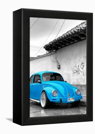 ¡Viva Mexico! B&W Collection - Blue VW Beetle in San Cristobal de Las Casas-Philippe Hugonnard-Framed Premier Image Canvas