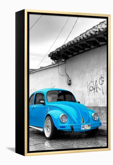 ¡Viva Mexico! B&W Collection - Blue VW Beetle in San Cristobal de Las Casas-Philippe Hugonnard-Framed Premier Image Canvas