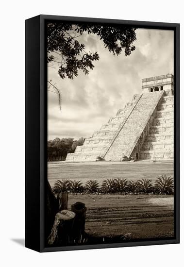 ¡Viva Mexico! B&W Collection - Chichen Itza Pyramid III-Philippe Hugonnard-Framed Premier Image Canvas