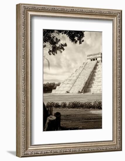 ¡Viva Mexico! B&W Collection - Chichen Itza Pyramid III-Philippe Hugonnard-Framed Photographic Print