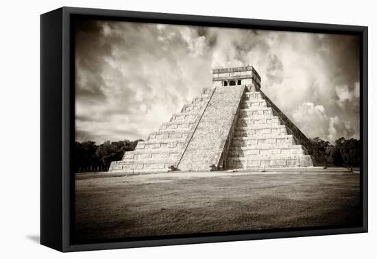 ¡Viva Mexico! B&W Collection - Chichen Itza Pyramid VI-Philippe Hugonnard-Framed Premier Image Canvas