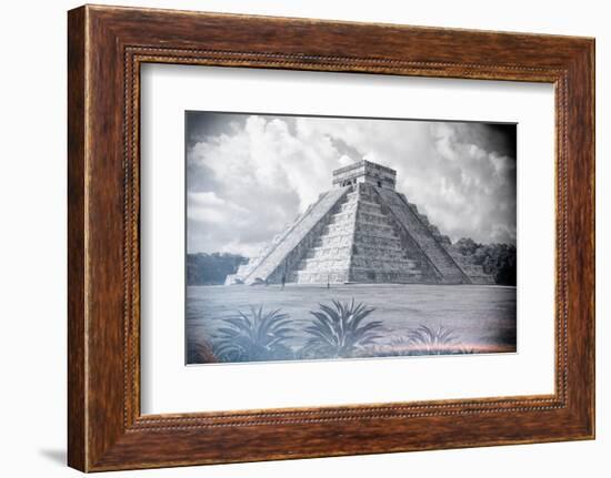 ¡Viva Mexico! B&W Collection - El Castillo Pyramid - Chichen Itza-Philippe Hugonnard-Framed Photographic Print