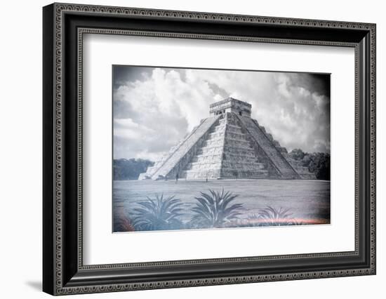 ¡Viva Mexico! B&W Collection - El Castillo Pyramid - Chichen Itza-Philippe Hugonnard-Framed Photographic Print