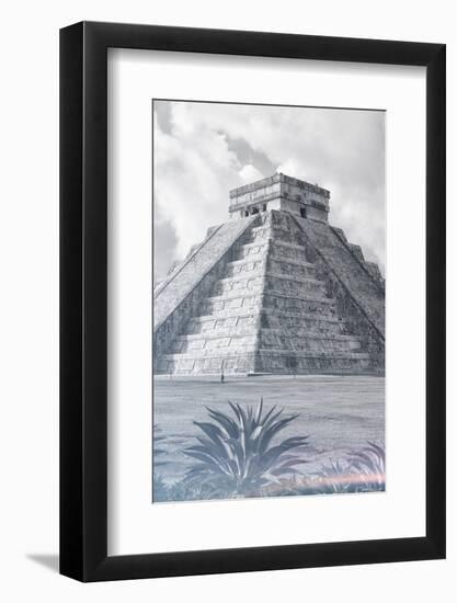 ¡Viva Mexico! B&W Collection - El Castillo Pyramid III - Chichen Itza-Philippe Hugonnard-Framed Photographic Print