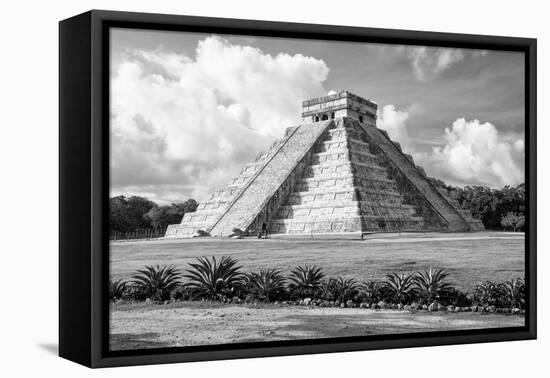 ¡Viva Mexico! B&W Collection - El Castillo Pyramid in Chichen Itza III-Philippe Hugonnard-Framed Premier Image Canvas