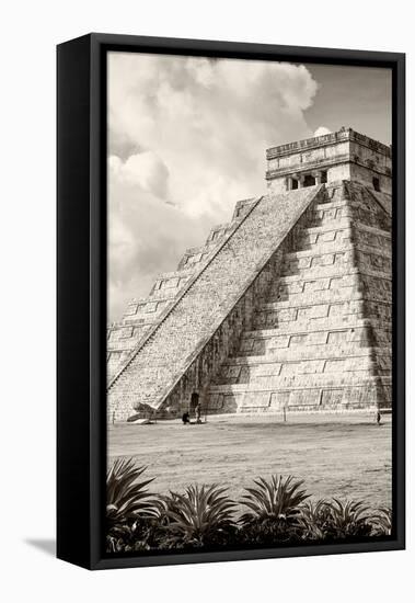 ¡Viva Mexico! B&W Collection - El Castillo Pyramid in Chichen Itza IV-Philippe Hugonnard-Framed Premier Image Canvas