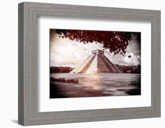 ¡Viva Mexico! B&W Collection - El Castillo Pyramid in Chichen Itza VI-Philippe Hugonnard-Framed Photographic Print