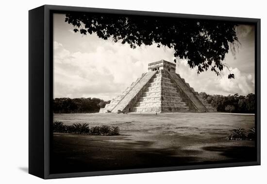 ¡Viva Mexico! B&W Collection - El Castillo Pyramid in Chichen Itza VII-Philippe Hugonnard-Framed Premier Image Canvas