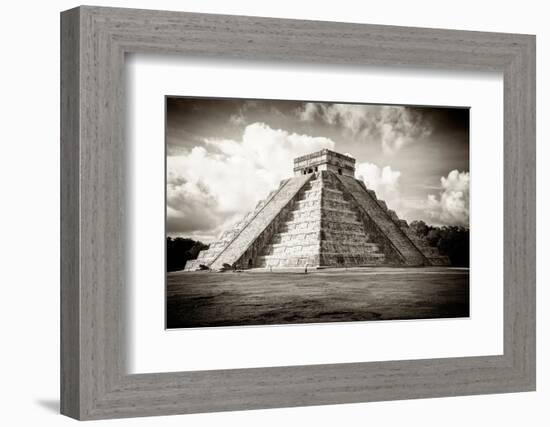 ¡Viva Mexico! B&W Collection - El Castillo Pyramid in Chichen Itza-Philippe Hugonnard-Framed Photographic Print