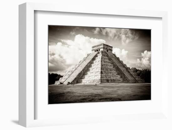 ¡Viva Mexico! B&W Collection - El Castillo Pyramid in Chichen Itza-Philippe Hugonnard-Framed Photographic Print