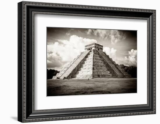 ¡Viva Mexico! B&W Collection - El Castillo Pyramid in Chichen Itza-Philippe Hugonnard-Framed Photographic Print