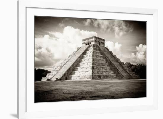 ¡Viva Mexico! B&W Collection - El Castillo Pyramid in Chichen Itza-Philippe Hugonnard-Framed Photographic Print