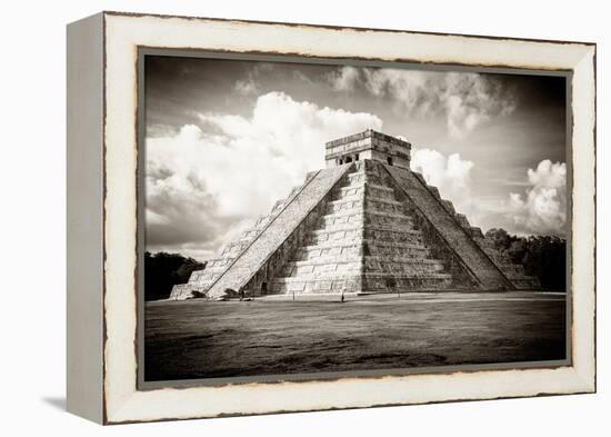 ¡Viva Mexico! B&W Collection - El Castillo Pyramid in Chichen Itza-Philippe Hugonnard-Framed Premier Image Canvas