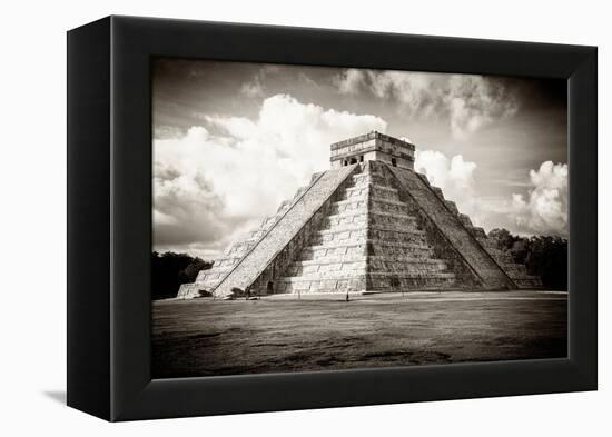 ¡Viva Mexico! B&W Collection - El Castillo Pyramid in Chichen Itza-Philippe Hugonnard-Framed Premier Image Canvas