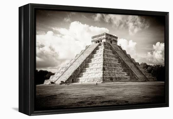 ¡Viva Mexico! B&W Collection - El Castillo Pyramid in Chichen Itza-Philippe Hugonnard-Framed Premier Image Canvas