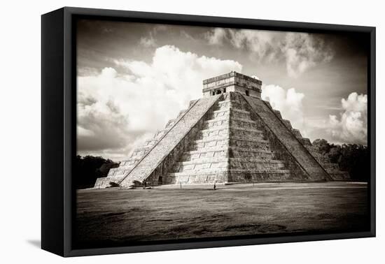 ¡Viva Mexico! B&W Collection - El Castillo Pyramid in Chichen Itza-Philippe Hugonnard-Framed Premier Image Canvas