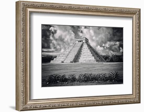 ¡Viva Mexico! B&W Collection - El Castillo Pyramid VI - Chichen Itza-Philippe Hugonnard-Framed Photographic Print