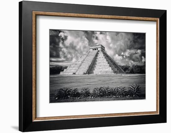 ¡Viva Mexico! B&W Collection - El Castillo Pyramid VI - Chichen Itza-Philippe Hugonnard-Framed Photographic Print