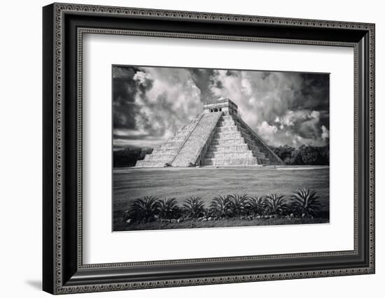 ¡Viva Mexico! B&W Collection - El Castillo Pyramid VI - Chichen Itza-Philippe Hugonnard-Framed Photographic Print
