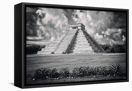 ¡Viva Mexico! B&W Collection - El Castillo Pyramid VI - Chichen Itza-Philippe Hugonnard-Framed Premier Image Canvas