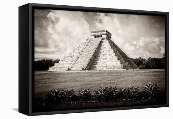 ¡Viva Mexico! B&W Collection - El Castillo Pyramid VII - Chichen Itza-Philippe Hugonnard-Framed Premier Image Canvas