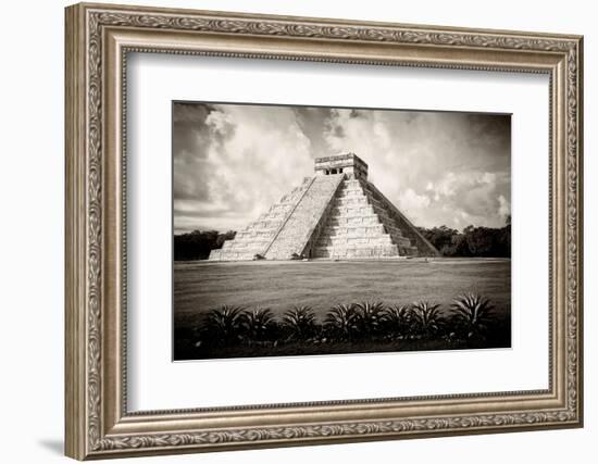 ¡Viva Mexico! B&W Collection - El Castillo Pyramid VII - Chichen Itza-Philippe Hugonnard-Framed Photographic Print