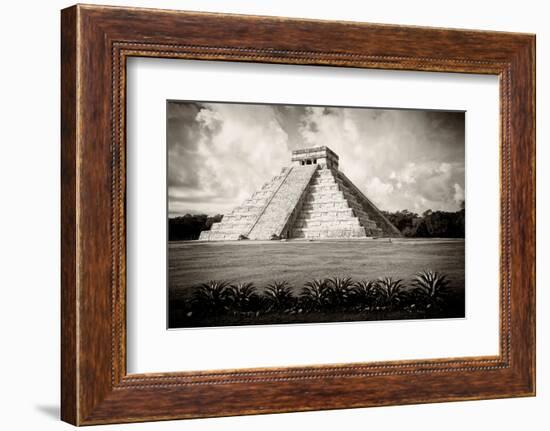 ¡Viva Mexico! B&W Collection - El Castillo Pyramid VII - Chichen Itza-Philippe Hugonnard-Framed Photographic Print