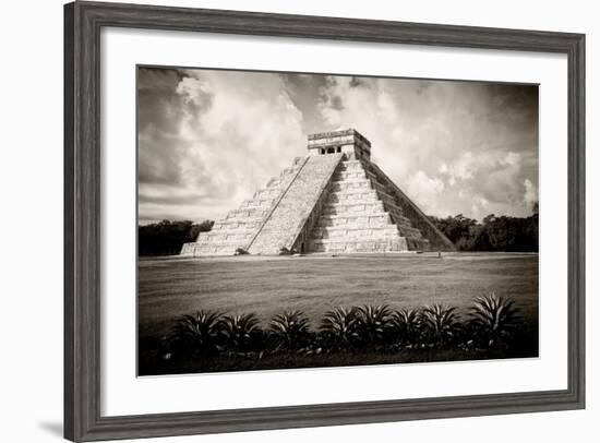 ¡Viva Mexico! B&W Collection - El Castillo Pyramid VII - Chichen Itza-Philippe Hugonnard-Framed Photographic Print