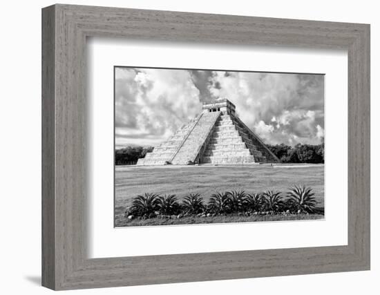 ¡Viva Mexico! B&W Collection - El Castillo Pyramid VIII - Chichen Itza-Philippe Hugonnard-Framed Photographic Print