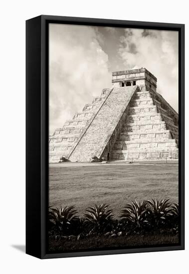 ¡Viva Mexico! B&W Collection - El Castillo Pyramid X - Chichen Itza-Philippe Hugonnard-Framed Premier Image Canvas