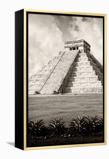 ¡Viva Mexico! B&W Collection - El Castillo Pyramid X - Chichen Itza-Philippe Hugonnard-Framed Premier Image Canvas